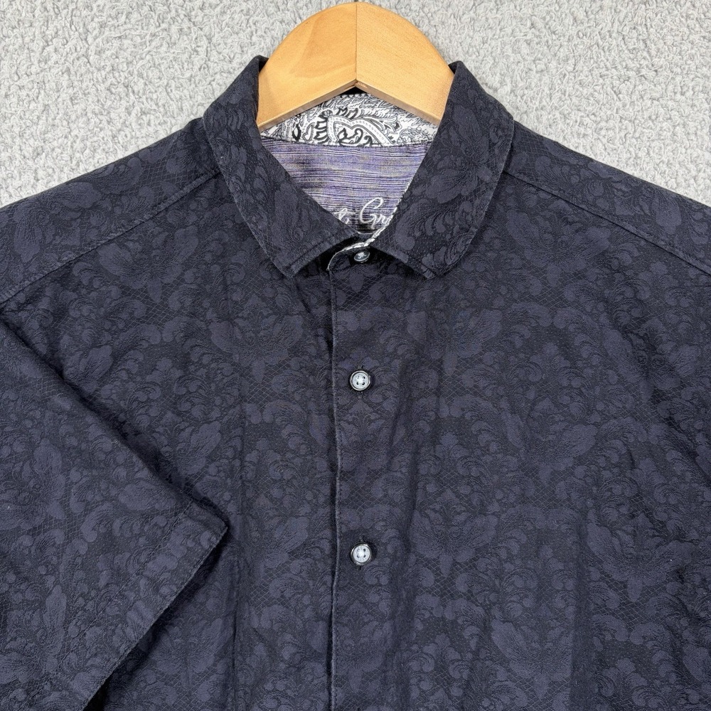 Robert Graham Black Bayview Print Short Sleeve Shirt Classic Fit SZ Medium Mens